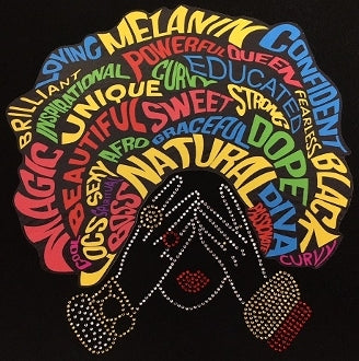 Colorful Afro with Words (Vinyl with Rhinestone Trim)